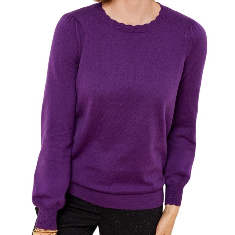 NWT Talbots Scalloped Neck Puff Shoulder Cotton Wool Sweater Purple Plus Size 1X